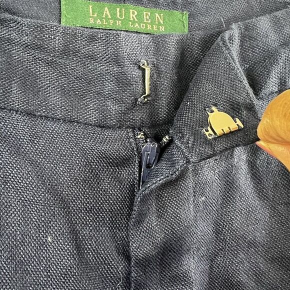 Lauren Ralph Lauren Navy Blue 100% Linen Wide Leg Trousers Pants 10 - Picture 6 of 12